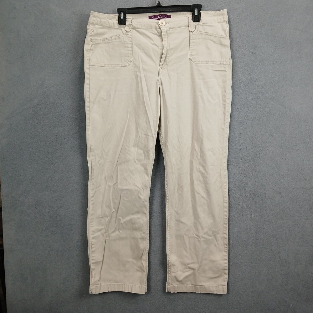 Gloria Vanderbilt Campbell Pants Women 18 Beige Cotton Cargo Pocket Straight Leg